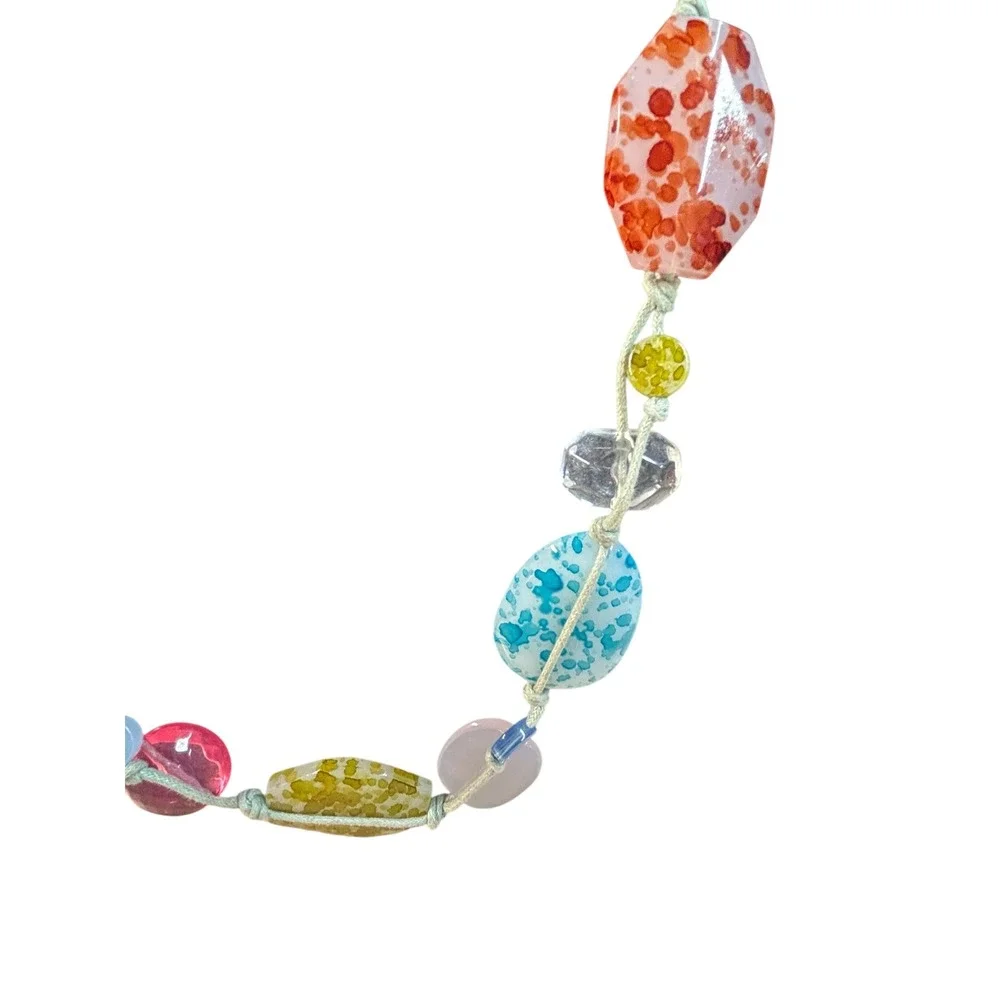 Boho Beaded Necklace Women‎ Multicolored Gemstone Statement Pendant